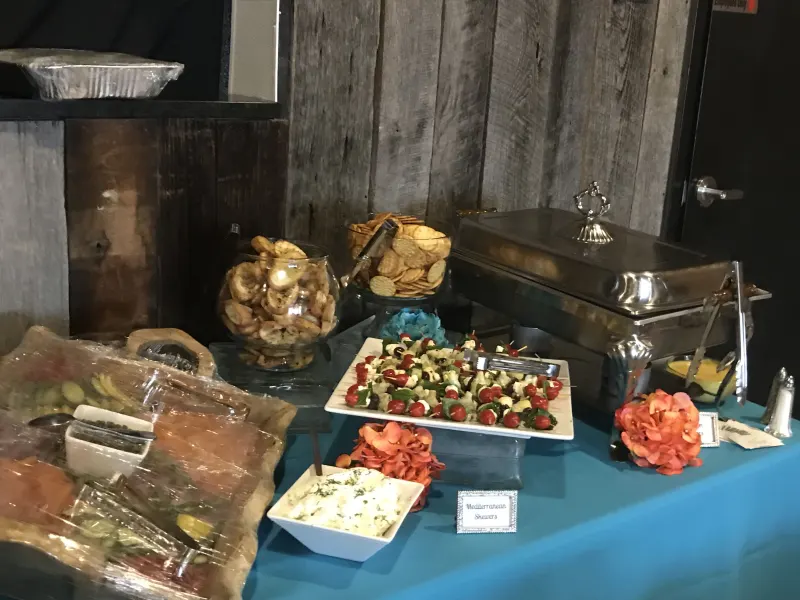 Appetizer table with Mediterranean skewers